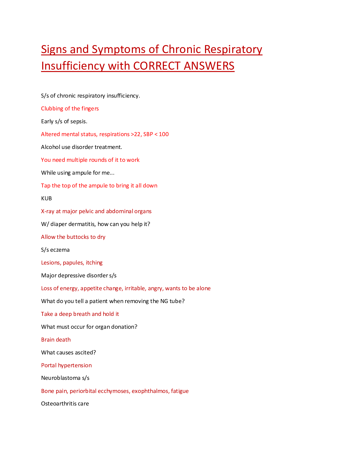 Preview image for Signs and Symptoms of Chronic Respiratory Insufficiency with CORRECT ANSWERS